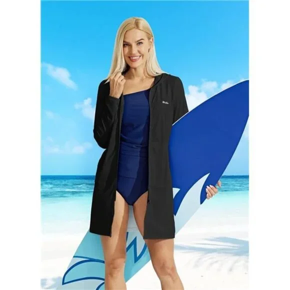 Women's UPF 50+ Beach Cover Up Sun Protection Hoodie Long Jacket SPF Swim